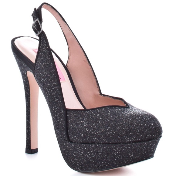Betsey Johnson Black Glitter Slingback Heels