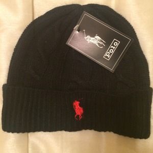 Black/Red Polo RL Beanie
