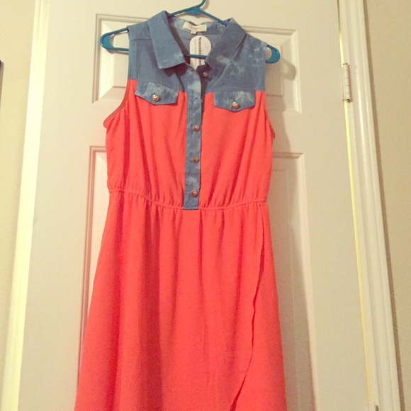 Coral and Chambray Western High-Low Dress.