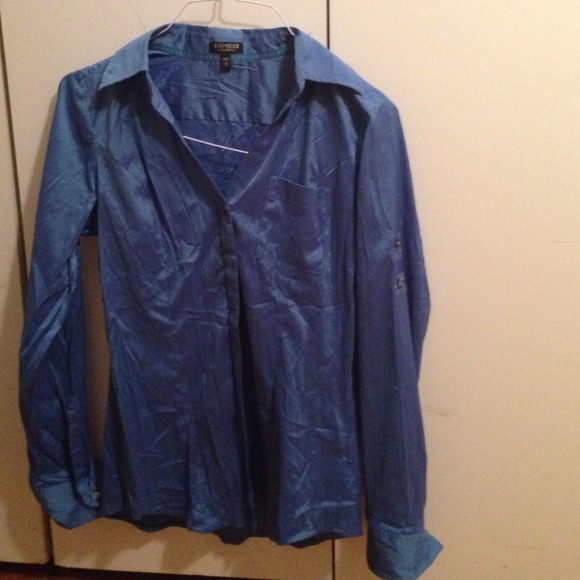Light blue shiny stretch button-down shirt - Picture 1 of 3