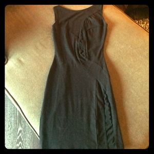 Black cocktail dress with mesh cut outs & low back