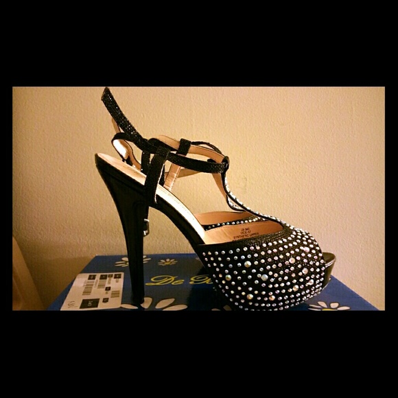 Black sandals with  heels (rhinestones)