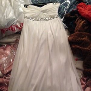 Floor length white strapless dress worn once