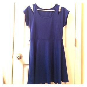 Off the Shoulder Blue Skater Dress