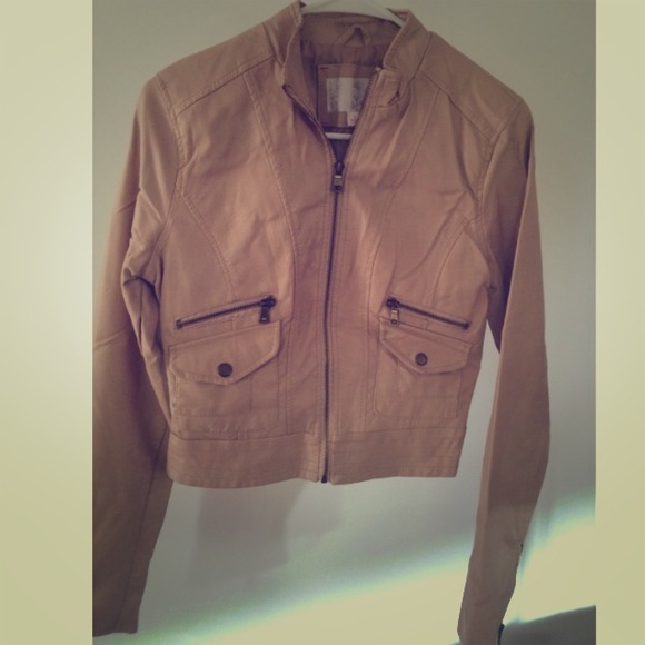 light tan faux leather jacket.