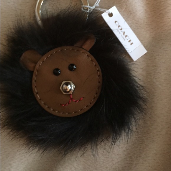 Coach brown bear fuzzy keychain brand new