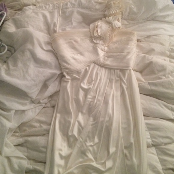 BCBG silk white cocktail dress one shoulder