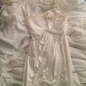 BCBG silk white cocktail dress one shoulder