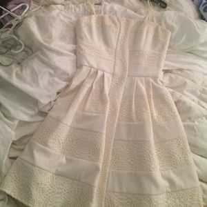 BCBG cream lace strapless cocktail dress