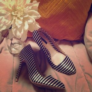 Striped black and white heels