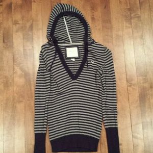 Striped Gray and Blue Hooded Sweater