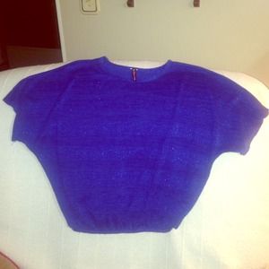 Crop top. Spandex. Royal blue. Stretchy. Glittery.