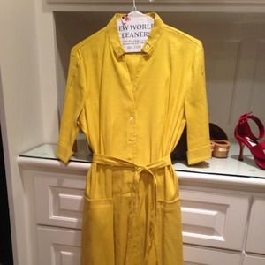Yellow Button Down Collar Dress