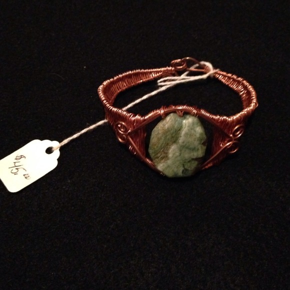 Hand made copper and jade bracelet