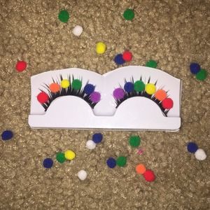 Retro rainbow Pom Pom false lashes