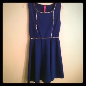 Blue Gold Studded Skater Dress