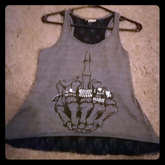 Grey tank top with lace underlay