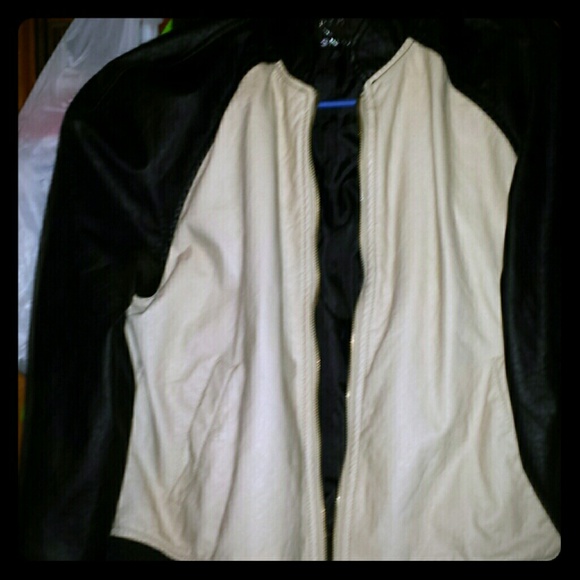 Black and cream leather jacket.