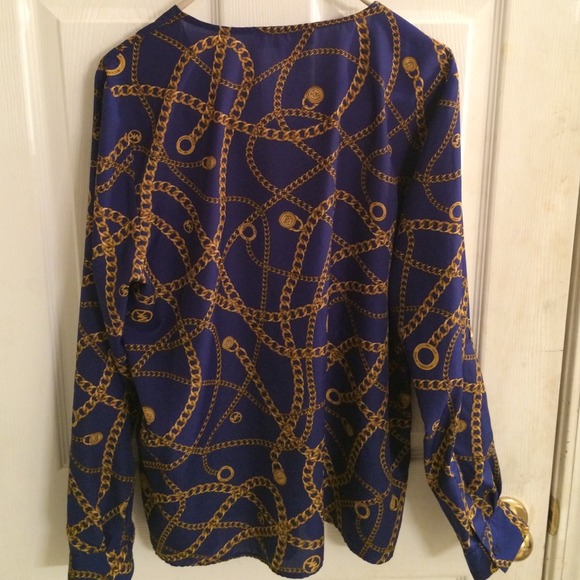 Navy blue and gold long sleeve michael kors top - Picture 3 of 3