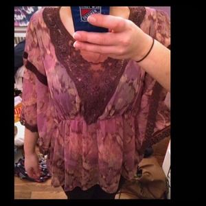 Free People Chiffon/Crochet top