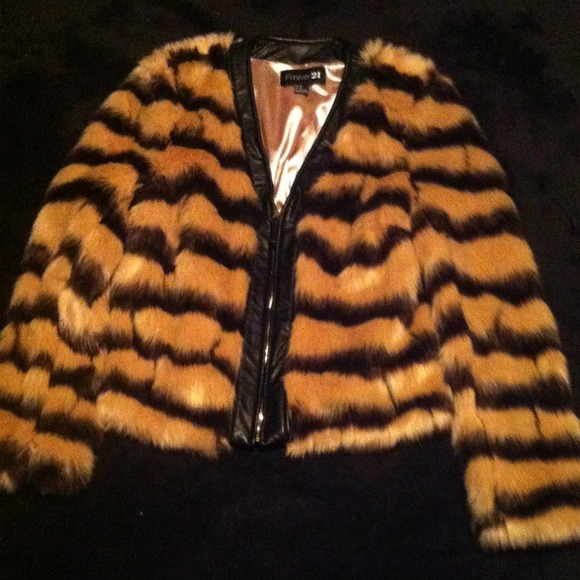 Tan/Black Faux Fur Jacket