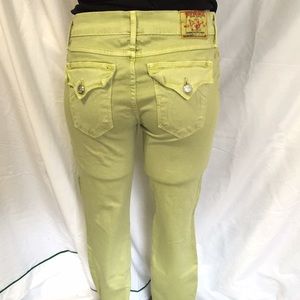 TRUE RELIGION rhinestone green skinny jeans