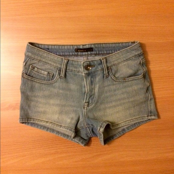 ANGL denim mid-high rise shorts