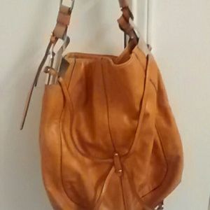 Cognac brown leather hobo bag
