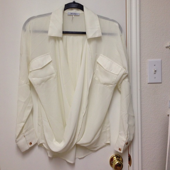 SOLD::: Never worn chiffon twist top (ivory) - Picture 2 of 3