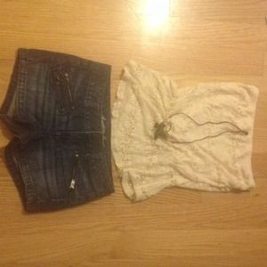 Tube top with denim shorts