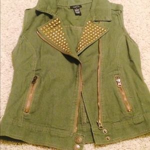Rue 21 Military Green Studded Jean Vest