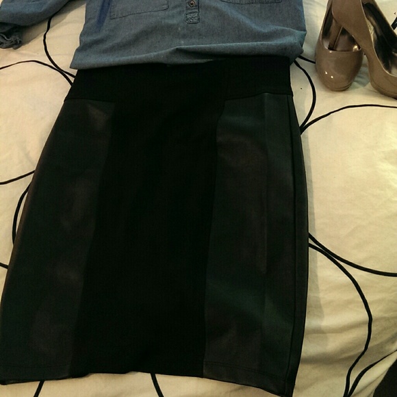 Black pencil skirt with leather panels