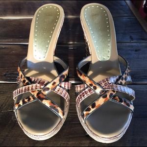 BCBG animal print wedge sandals