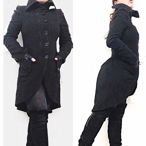 SOLD PATRIZIA PEPE DARK GREY & BLACK WOOL COAT ITM - Picture 4 of 4