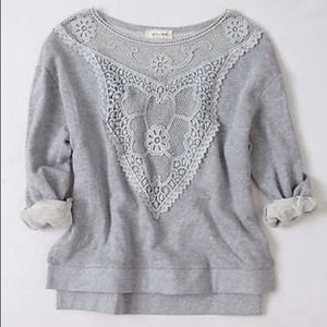Gray Lace Crop Sweatshirt
