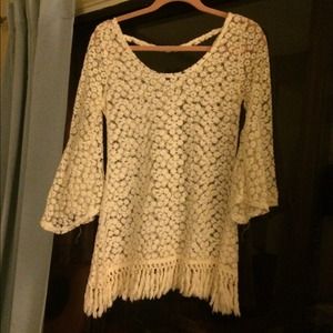 Ivory crochet and lace mesh flowy gypsy top