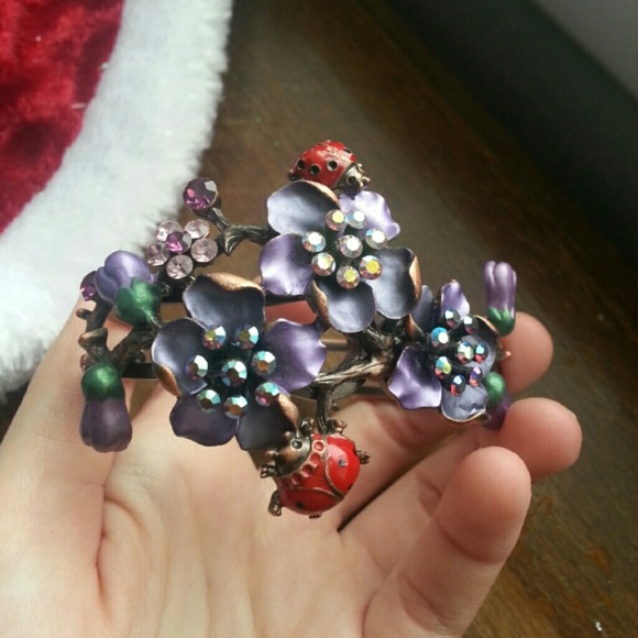 Beautiful Purple Flowers and Ladybugs bracelet