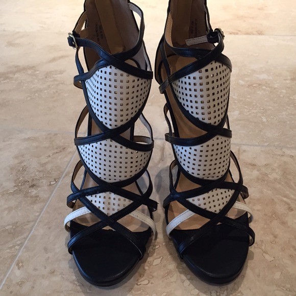 Black/White Strappy Heels