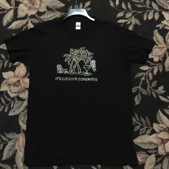 Black Short Sleeve Tee with Rhinestones