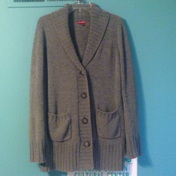 Large polyester and nylon sweater. Super comfy!