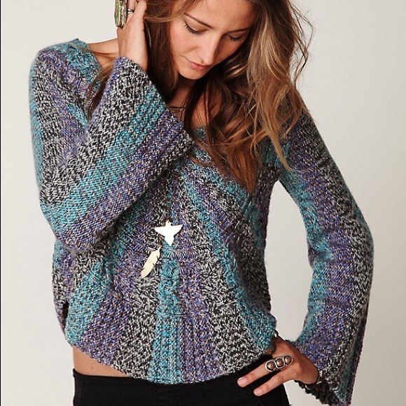 Free People Blue Pinwheel Sweater