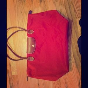 Red Longchamp Le Pliage Large Tote!