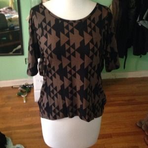Brown and black geometric print top
