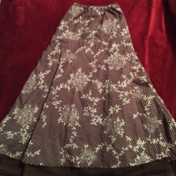 Brown skirt with white floral and polka dot