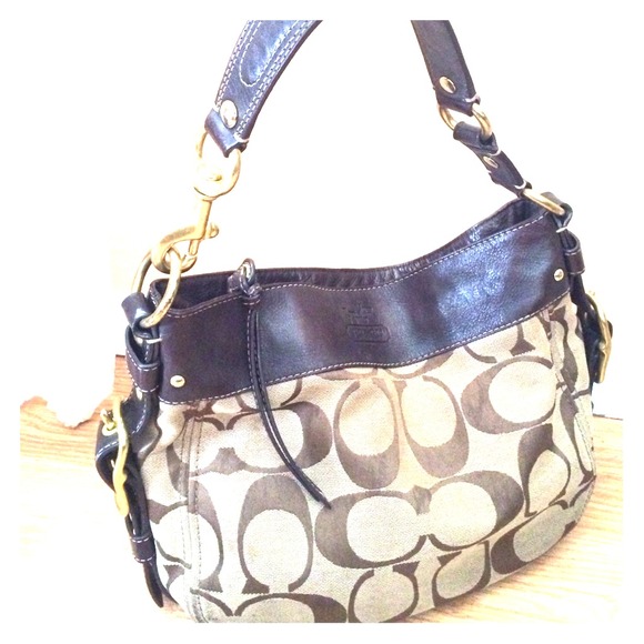 Authentic brown and tan monogram medium coach bag