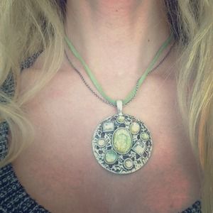 Lia Sophia jeweled necklace green and white stones