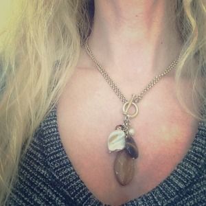 Lia Sophia gold toggle necklace with brown stones