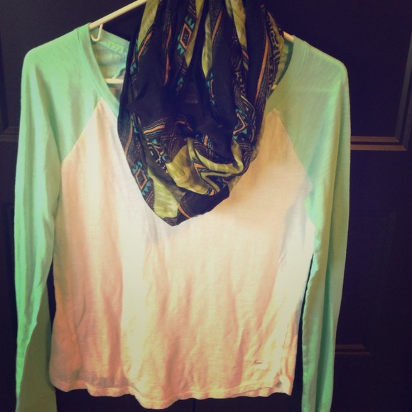 Pink shirt + light scarf!