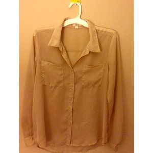 Sandy colored chiffon button up blouse