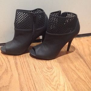 Black Caged Peep-toe Booties
